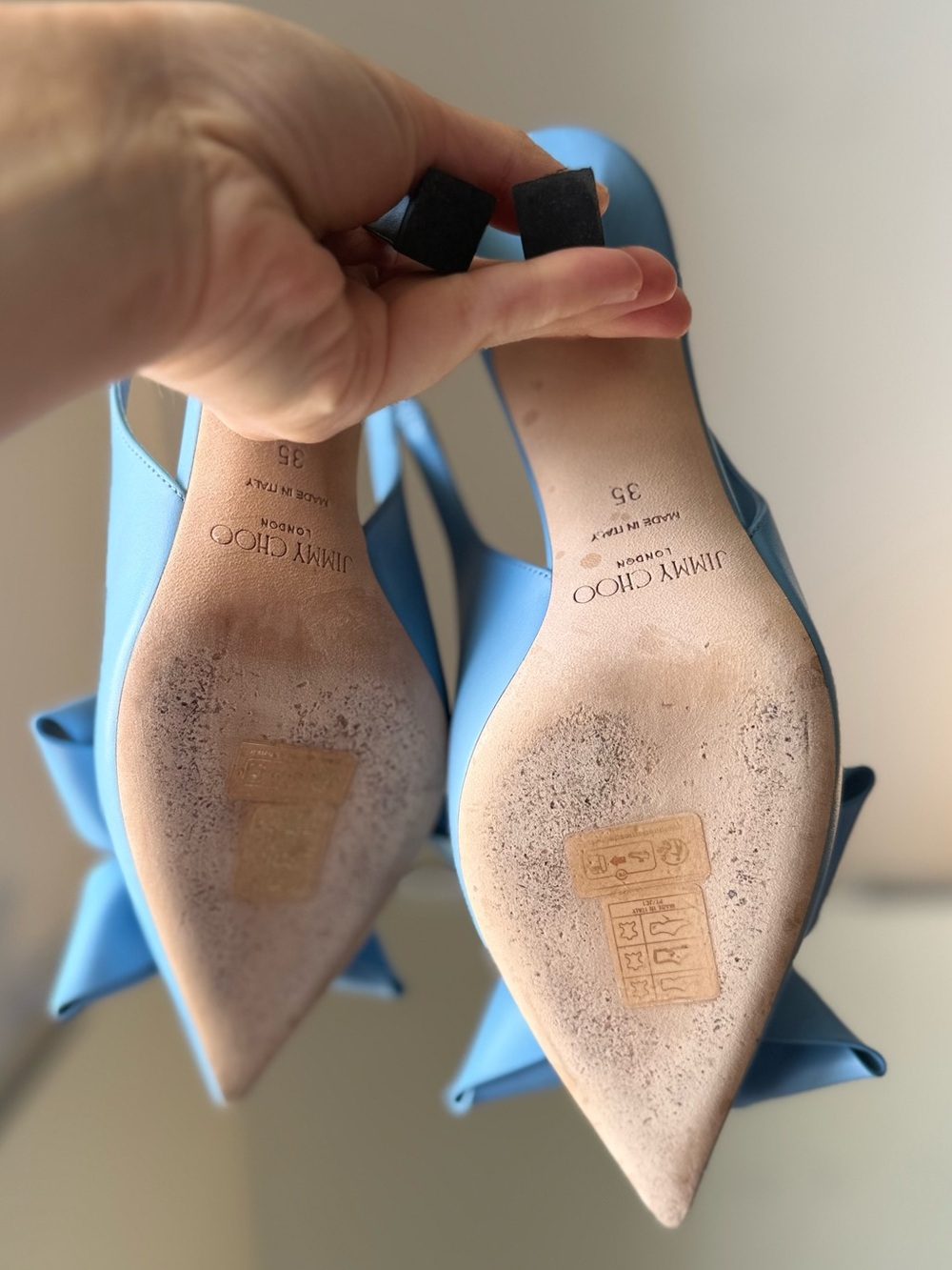 Jimmy Choo Staz Sling Back 70 Dusty Blue Leather Pumps $995 - Picture 10 of 10